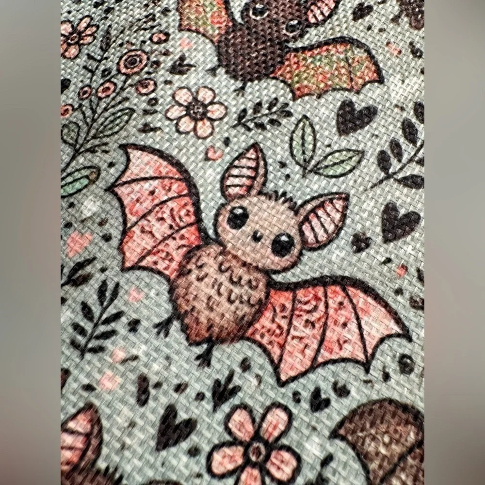 New Halloween Bats Flowers Hearts Makeup Cosmetic Tech Pencil Bag w/ Charm 8.75